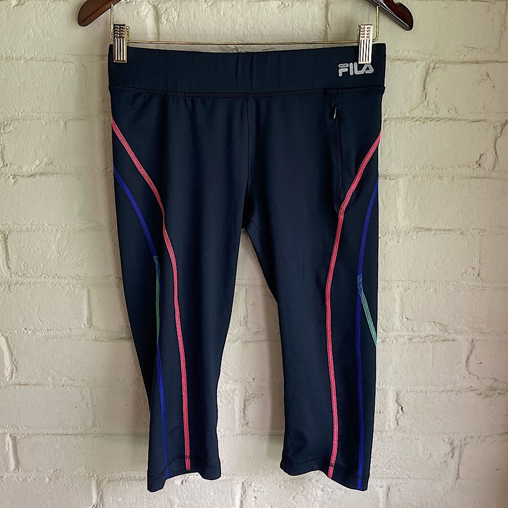 Fila sport live in motion black pink blue stretchy small workout capri
